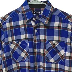 Ralph Lauren Chaps Tartan Plaid Button Up Shirt Youth Boys L Blue Long Sleeve